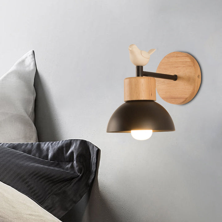 NordicDome - Metal and Wood Wall Lamp with Bird for the Children's Room | Noxord