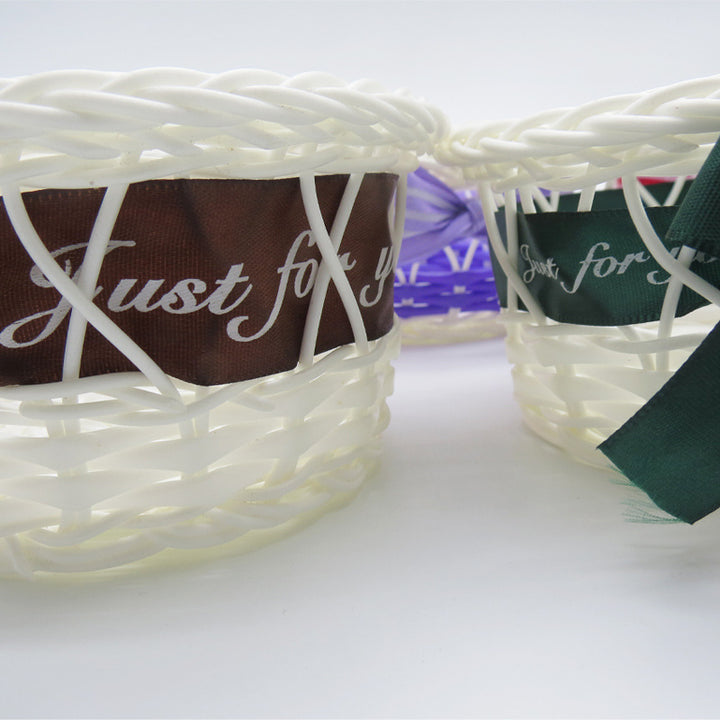 Decorative Ribbon-Trimmed Woven Basket Kalsten