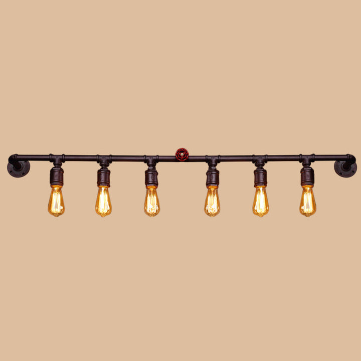 Iron Black Wall Light Straight Pipe 2/4/6 Bulbs Industrial Wall Sconce Light for Living Room | Kalsten