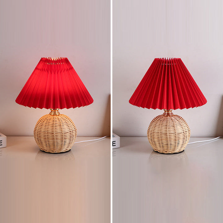 Kalsten | RattaLume Nordic LED Table Lamp | Woven Rattan & Foldable Fabric Shade | Mood Light | Decor for the Bedroom