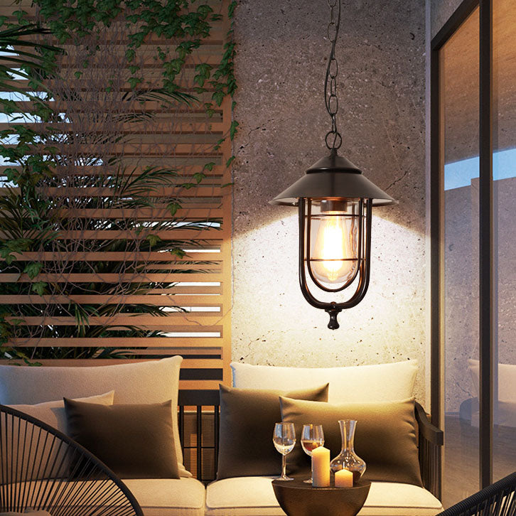 Industrial Vintage Aluminum Cage Glass 1-Light Outdoor Waterproof Pendant Light | Kalsten
