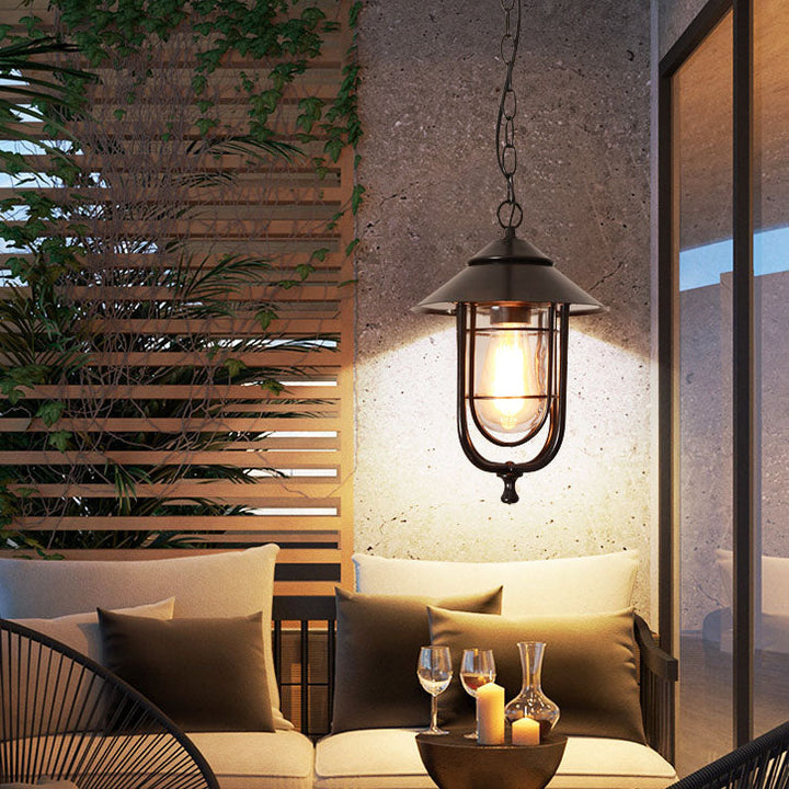 Industrial Vintage Aluminum Cage Glass 1-Light Outdoor Waterproof Pendant Light | Kalsten