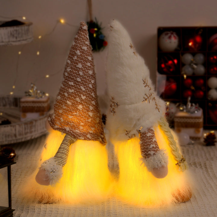 Illuminated Christmas elf figure with sequins and plush