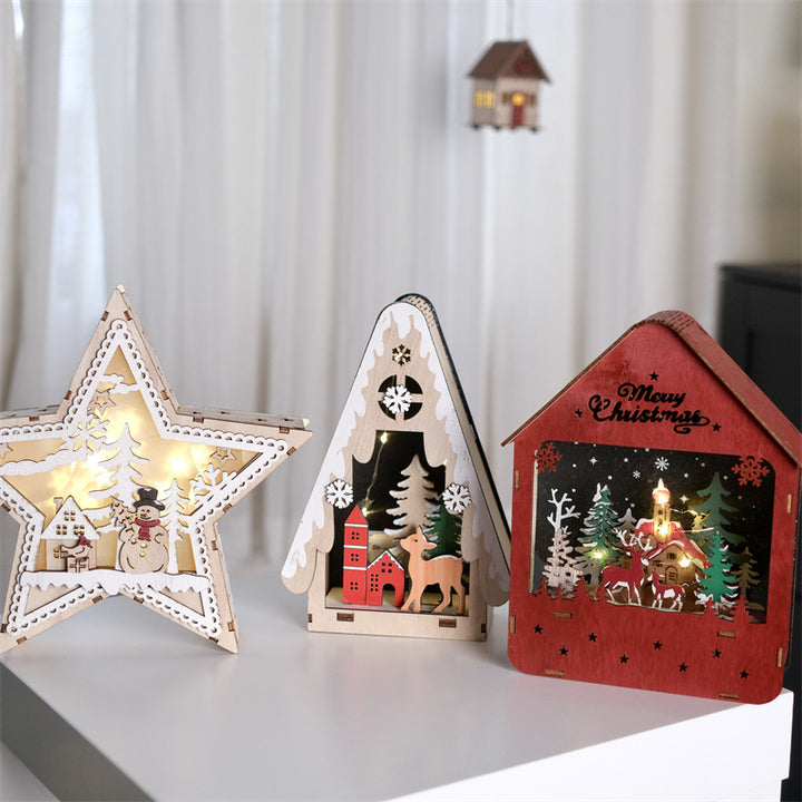Illuminated wooden Christmas decoration