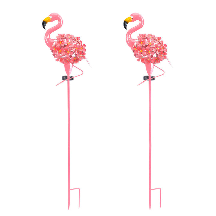 Metal Flamingo Solar Stake LED Lights Pink Outdoor Pathway Lamp - 2-Pack | Kalsten