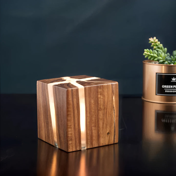 LED table lamp in cube shape – Modern design made of wood | Stylish for living room & bedroom | Kalsten