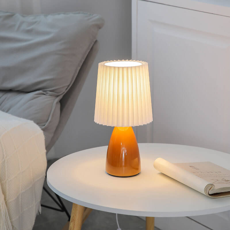 Scandinavian Retro Table Lamp with Pleated Shade and Glass Base | Noxord