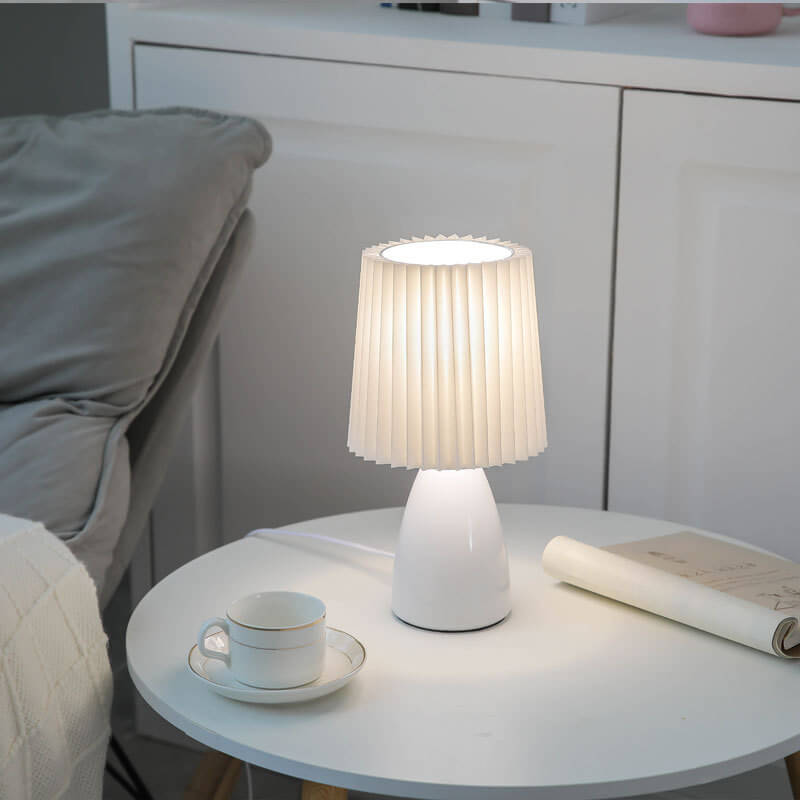 Scandinavian Retro Table Lamp with Pleated Shade and Glass Base | Noxord