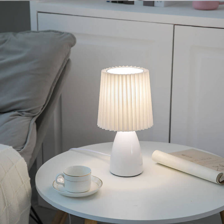 Scandinavian Retro Table Lamp with Pleated Shade and Glass Base | Noxord