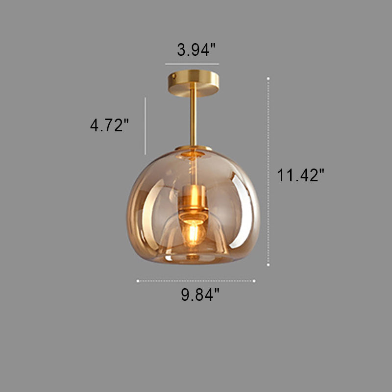 Semi-Flush Mount Light Glass Iron 9.8 in x 11.4 in Smoke Gray Hallway Living Room Bedroom Modern Lighting Fixture | Kalsten