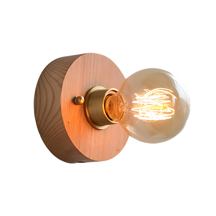 Round/Square Vintage Walnut Wood Wall Lamp 1-light with Pull Chain Switch | Noxord
