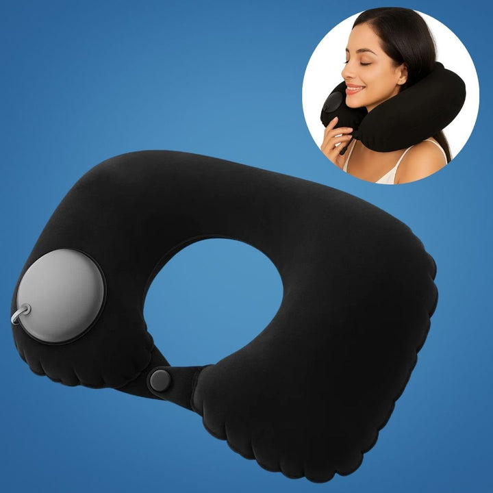TravelThrive | Inflatable Travel Neck Pillow – Adjustable Firmness – Soft Velvet Cover – Neck Pain Relief – Compact for All Journeys Kalsten