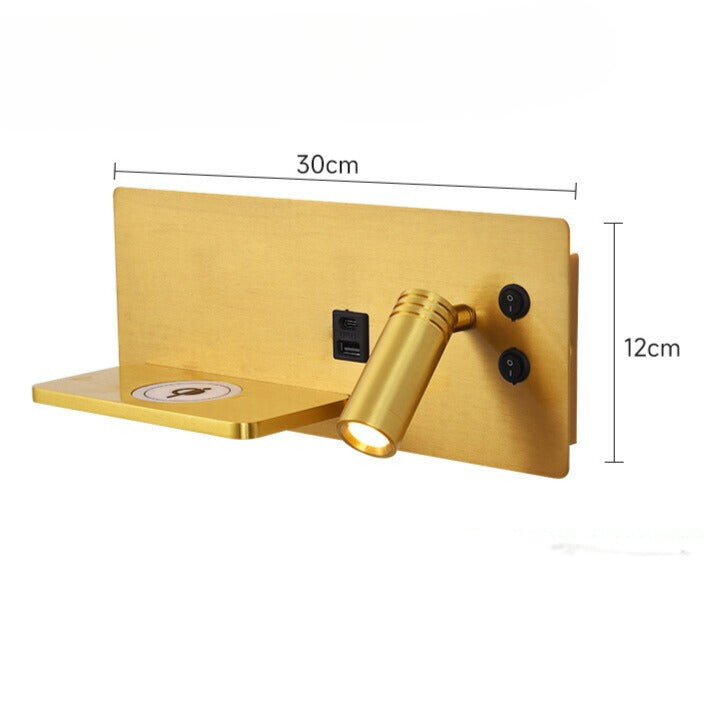 Modern LED wall lamp with USB connection, wall lamp with shelf for bedroom & office | Kalsten
