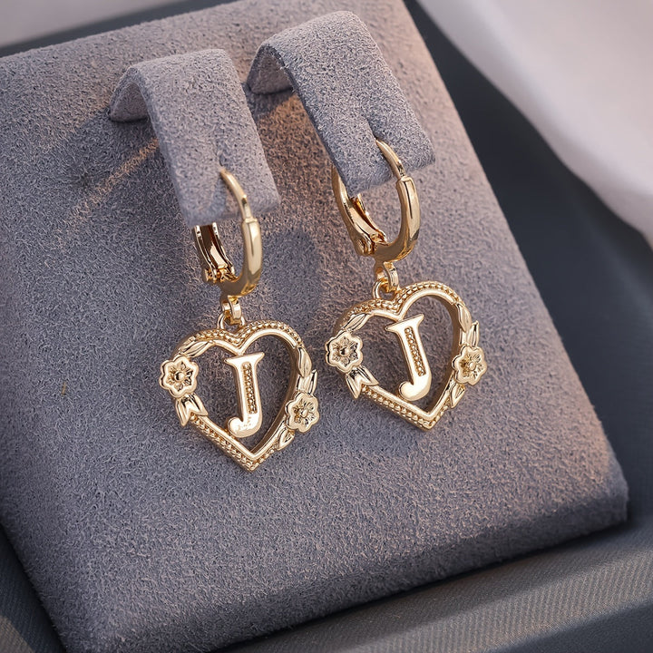 Kalsten | Dainty Initial Letter Heart Hoop Earrings