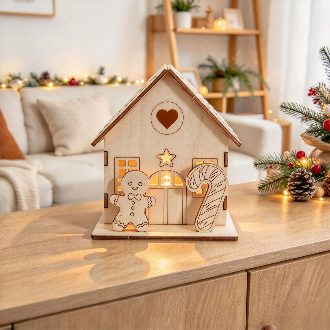 Illuminated wooden Christmas house, DIY kit