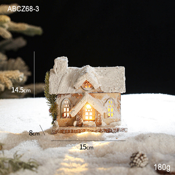 Illuminated wooden snow house in European style