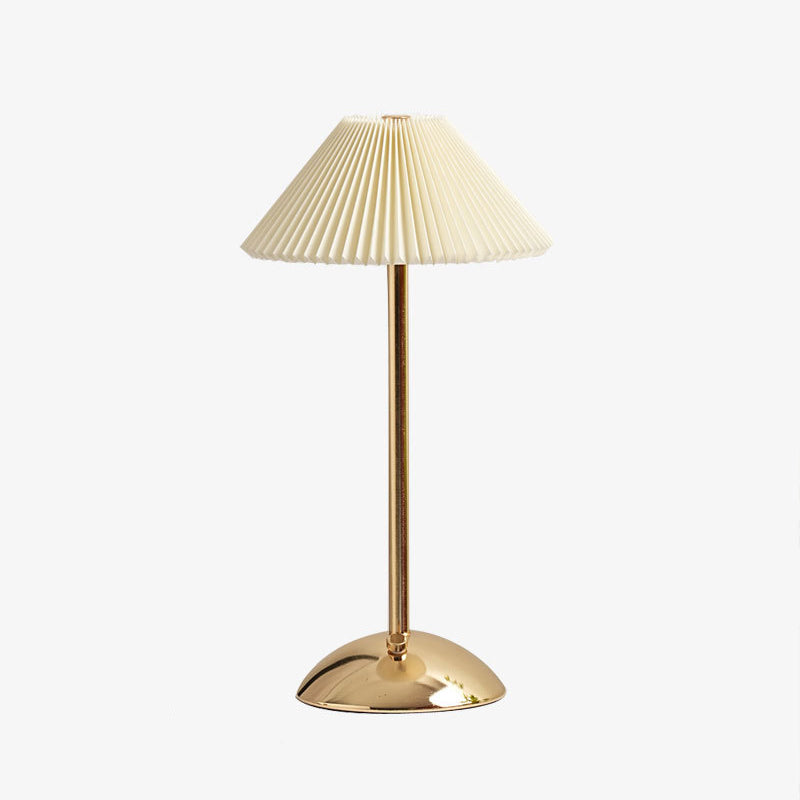 Contemporary Scandinavian rechargeable iron fabric cone pleated LED table lamp for bedside | Kalsten