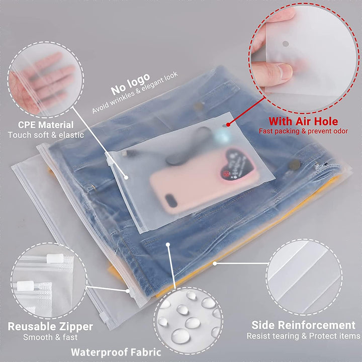Multi-Purpose Frosted Zip Storage Bags – 20-Pack Plastic Garment Sleeves (Buy 2 Sets, Take 1 FREE) | Kalsten