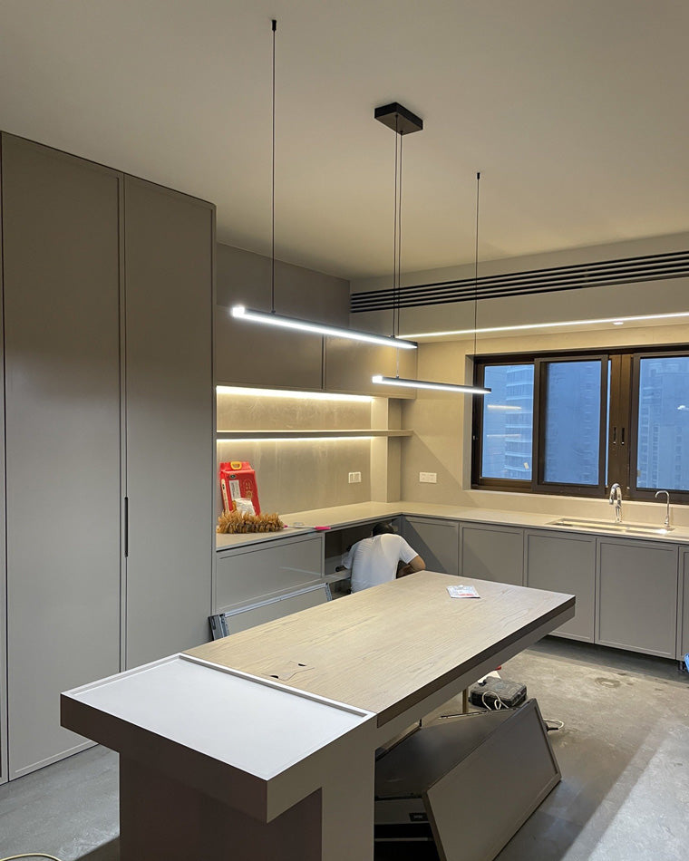 Linear Pendant Light Metal 39 in Adjustable Kitchen Island LED Warm White 3000K-6000K Modern Dining Room Hanging Lamp | Kalsten