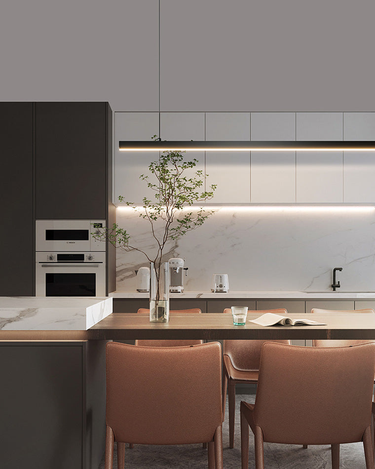 Linear Pendant Light Metal 39 in Adjustable Kitchen Island LED Warm White 3000K-6000K Modern Dining Room Hanging Lamp | Kalsten