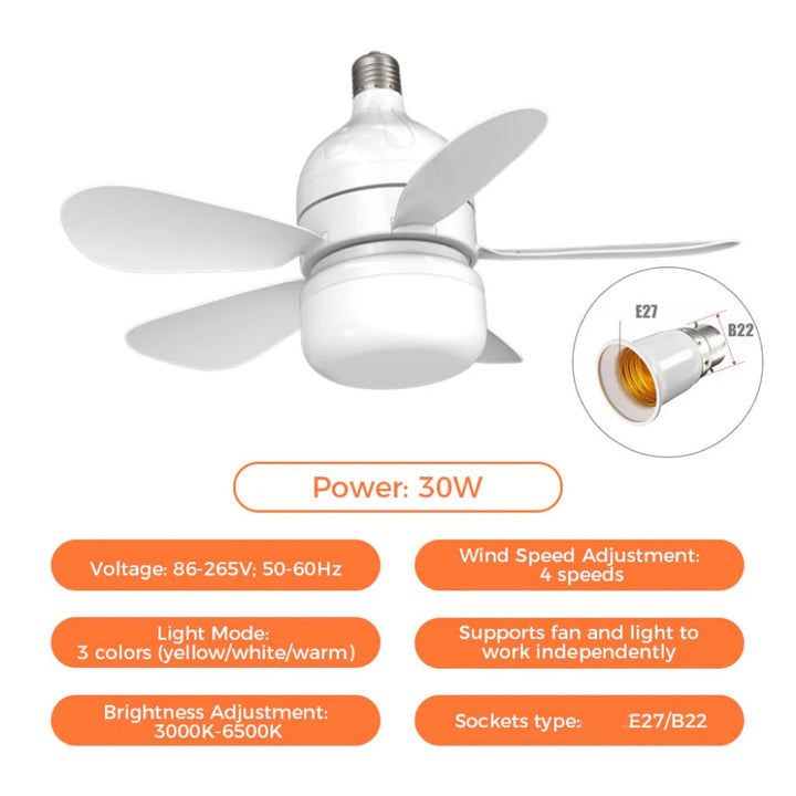 2-in-1 LED Ceiling Fan Light with Remote Control, E27/B22 Base | Kalsten