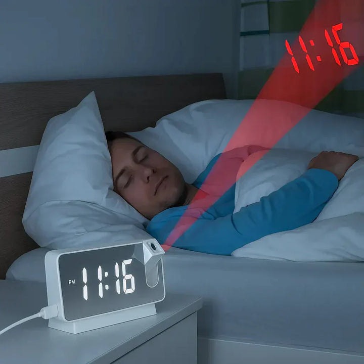 Kalsten | Projection Alarm Clock | LED Display with Mirror Surface | Dual Alarms & Temperature | 19cm