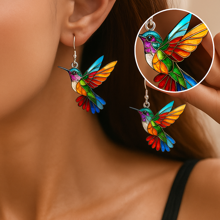 Kalsten | Colorful Hummingbird Earrings – Cheerful Dangle Jewelry with Flying Bird