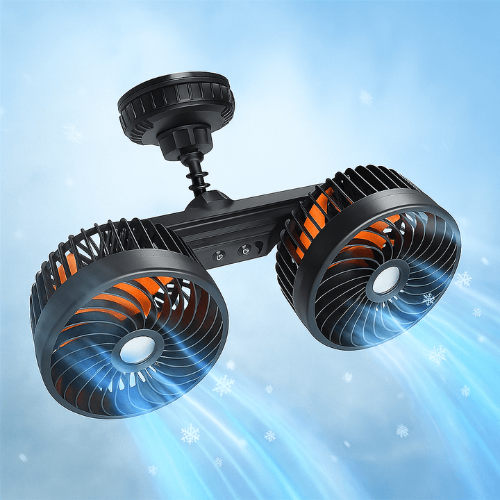 Double Head Car Fan with Suction Cup and Battery | Kalsten