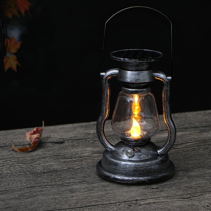 Vintage Style Solar LED Hurricane Lantern With Glass Chimney And Metal Handle Kalsten
