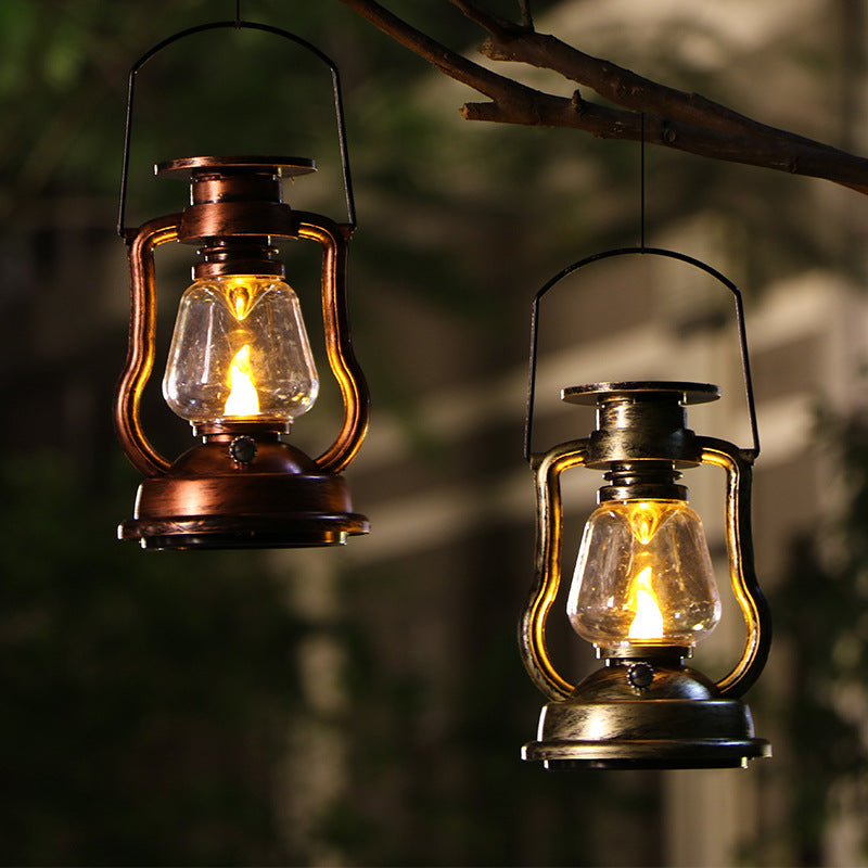 Vintage Style Solar LED Hurricane Lantern With Glass Chimney And Metal Handle Kalsten