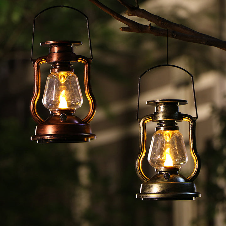 Vintage Style Solar LED Hurricane Lantern With Glass Chimney And Metal Handle Kalsten