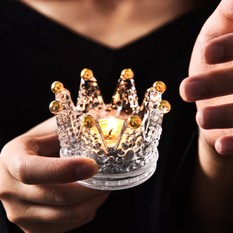 Crown-Shaped Textured Glass Votive Candle Holder Kalsten