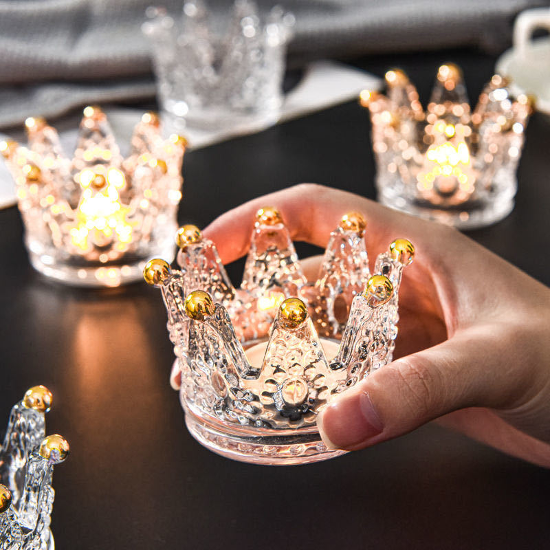 Crown-Shaped Textured Glass Votive Candle Holder Kalsten