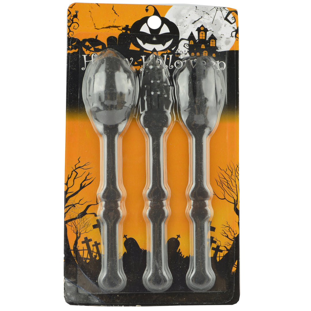 Halloween Cutlery Set made of flexible plastic with skeleton hand design