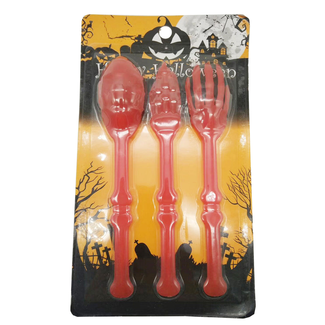 Halloween Cutlery Set made of flexible plastic with skeleton hand design