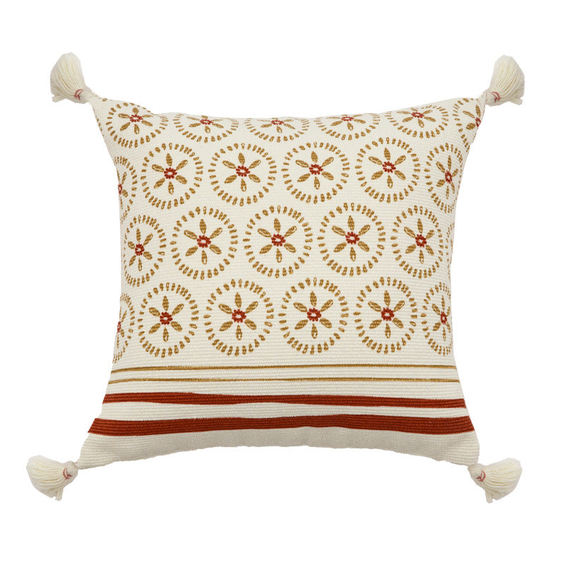 Decorative cushion cover with woven medallion pattern and tassels Kalsten