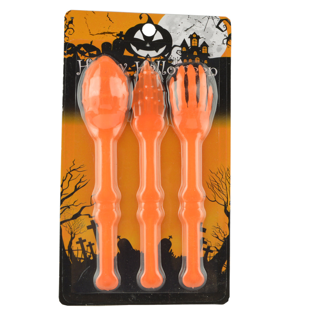 Halloween Cutlery Set made of flexible plastic with skeleton hand design