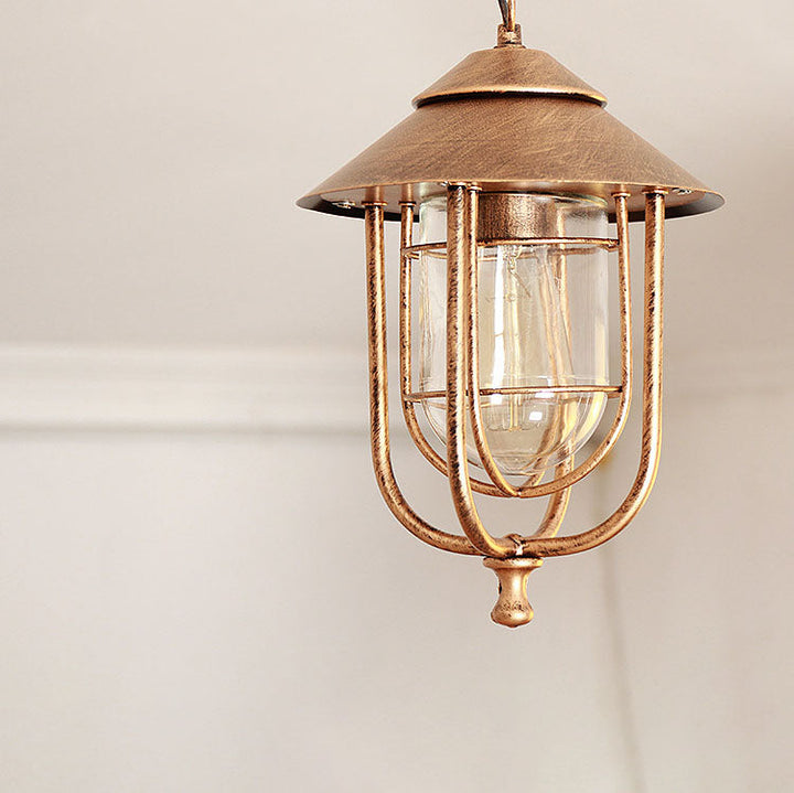 Industrial Vintage Aluminum Cage Glass 1-Light Outdoor Waterproof Pendant Light | Kalsten