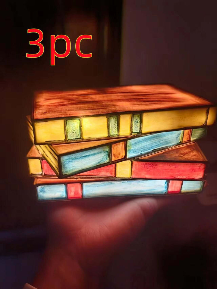 Stacked Books Lamp Nightstand Desk Lamps Resin Handicraft Stacked Books Light Stained Glass Table Desk Reading Light Decorative | Kalsten
