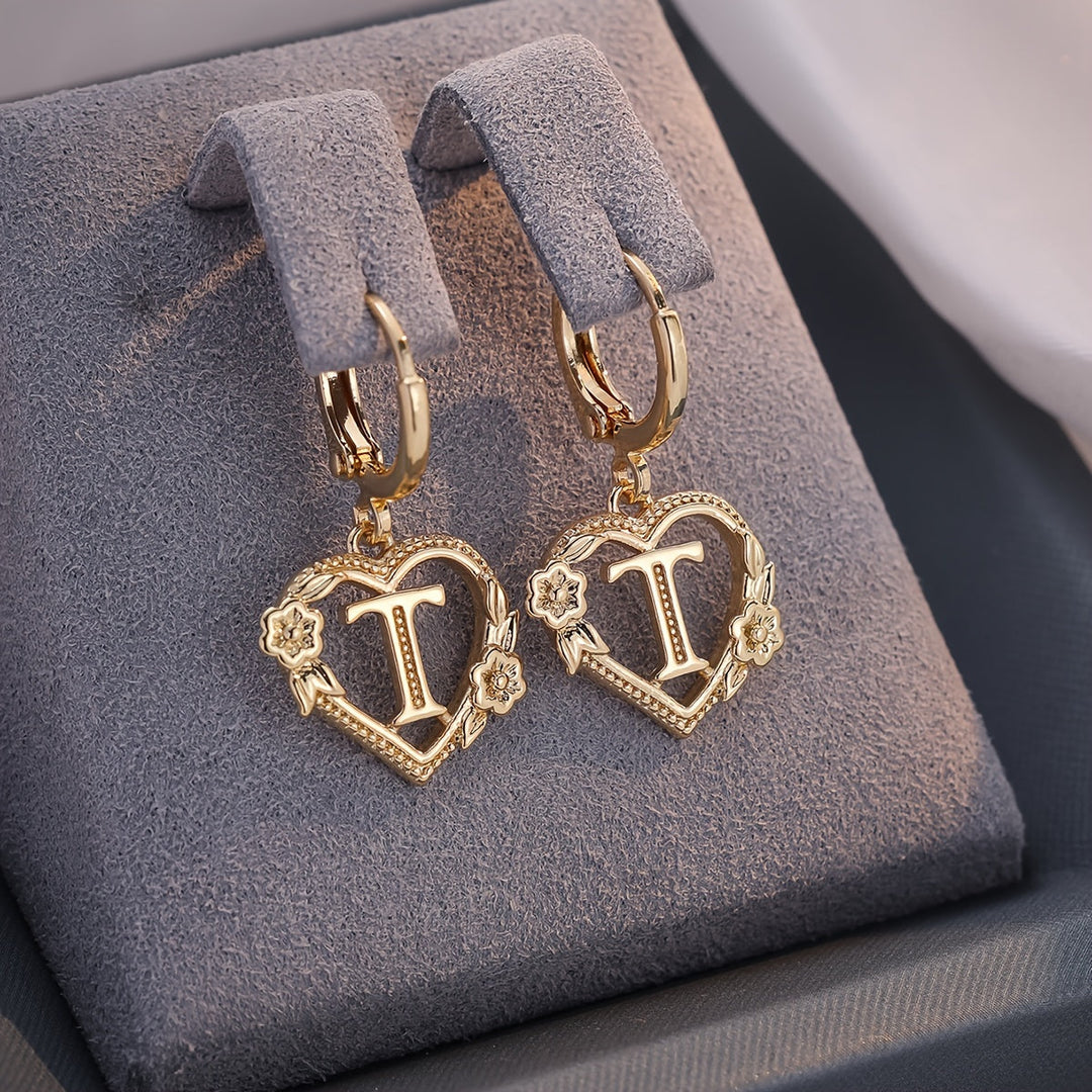 Kalsten | Dainty Initial Letter Heart Hoop Earrings