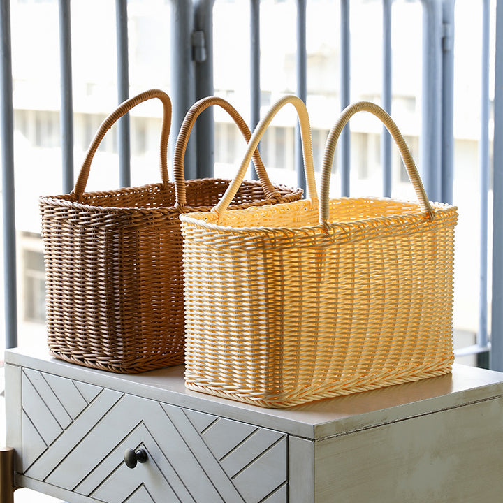 Unisex Handwoven Shopping Basket with Two Handles Kalsten