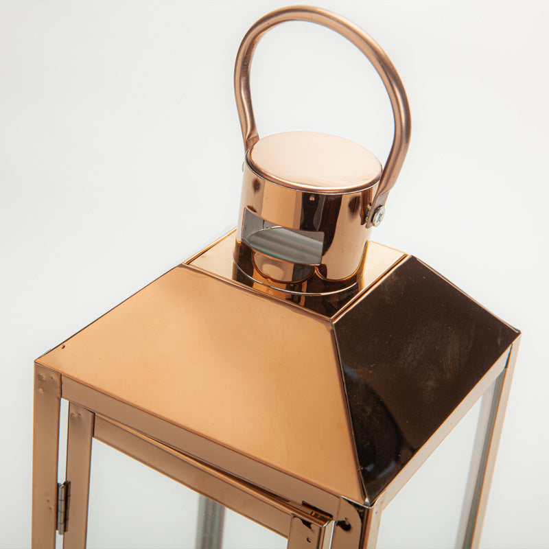 Decorative Gold-Trimmed Glass Lantern Trio with Hinged Door and Carry Ring Kalsten