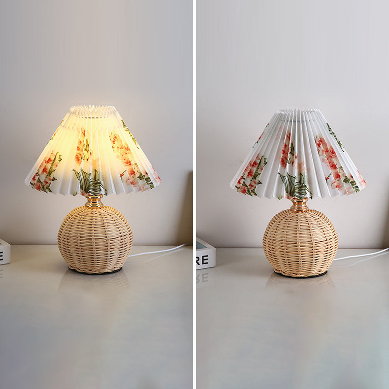 Kalsten | RattaLume Nordic LED Table Lamp | Woven Rattan & Foldable Fabric Shade | Mood Light | Decor for the Bedroom