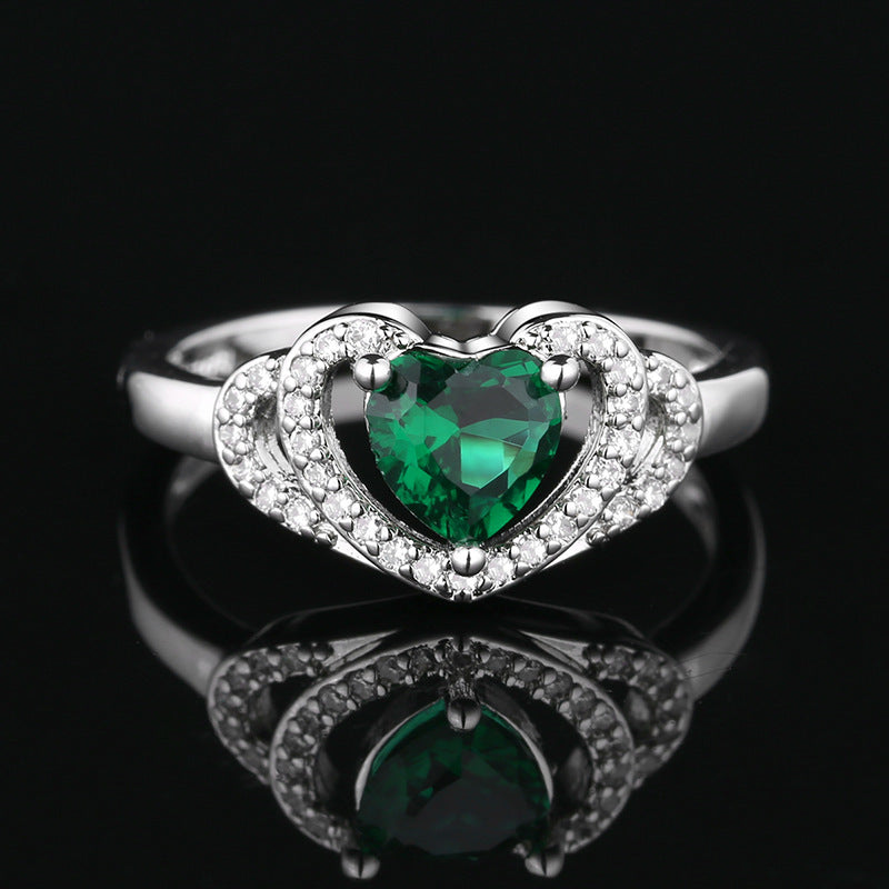 Heart-Cut Center Stone Halo Engagement Ring Sterling Silver With Pavé Accents