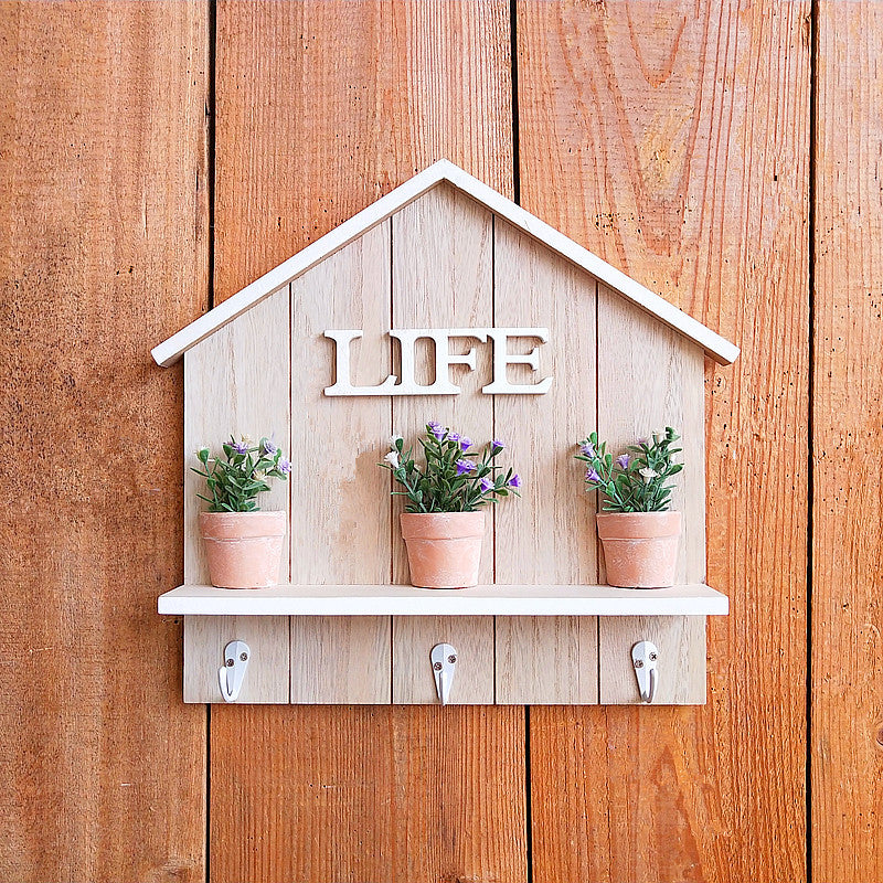 Decorative Wall-Mounted Organizer with Planter and Heart Signs