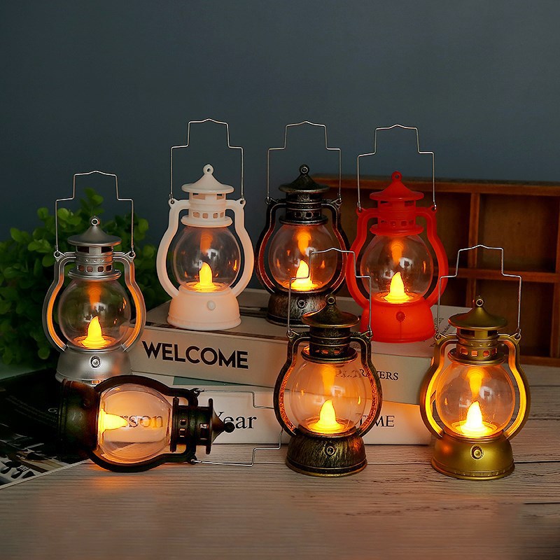 Vintage-Style LED Flameless Glass Lantern Candle Lights with Flickering Flame and Portable Handle Kalsten