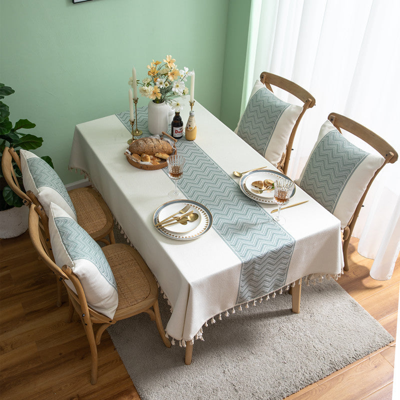 Elegant Woven Tablecloth with Tassel Fringe