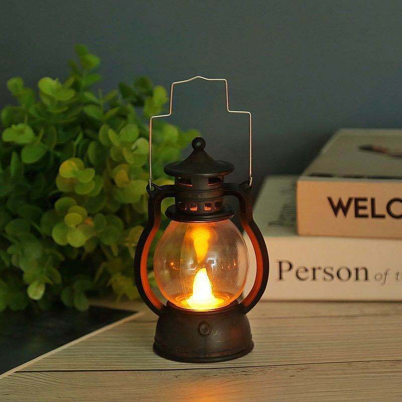 Vintage-Style LED Flameless Glass Lantern Candle Lights with Flickering Flame and Portable Handle Kalsten