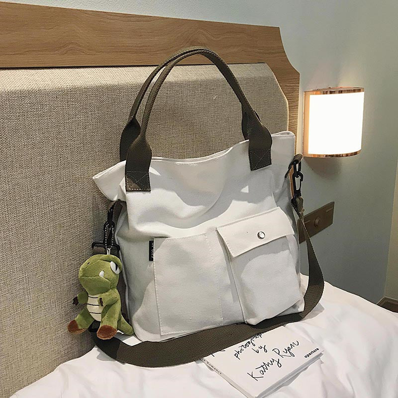 Versatile Tote Bag with Decorative Plush Keychain
