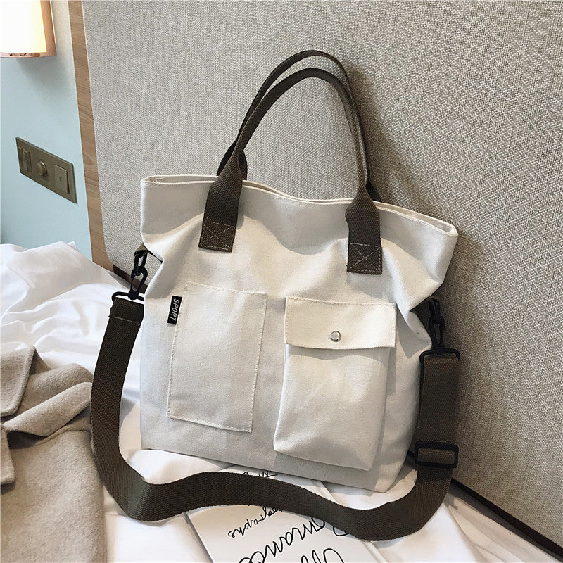 Versatile Tote Bag with Decorative Plush Keychain